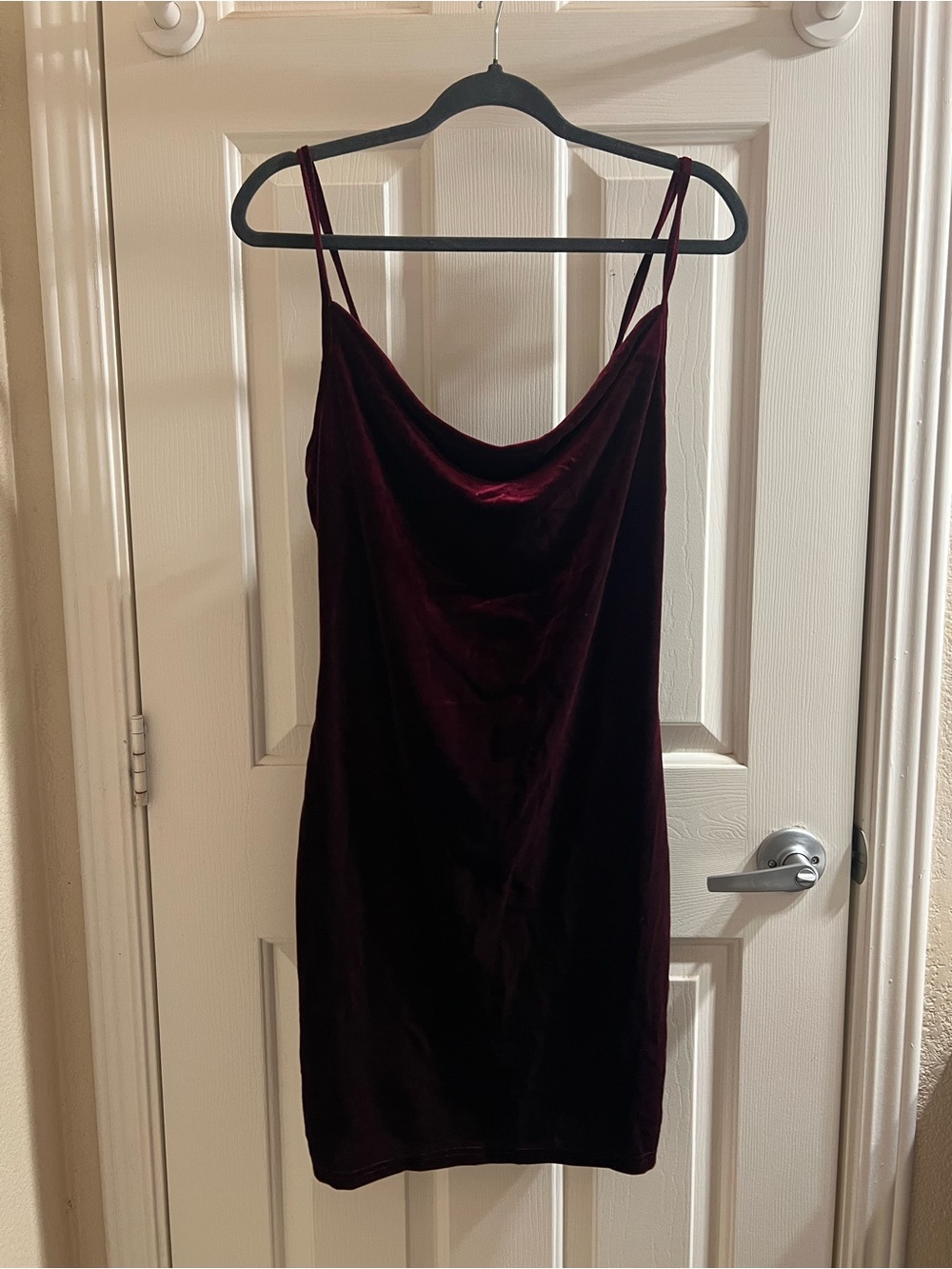 Velvet Cowl Neck Slip Dress - Burgundy